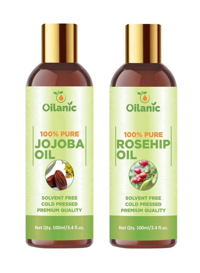 Oilanic مجموعة زيوت الجوجوبا وزيت ثمر الورد من أويلانيك، نقية وطبيعية 100%، عبوة من زجاجتين سعة 100 مل (200 مل) - Image 1