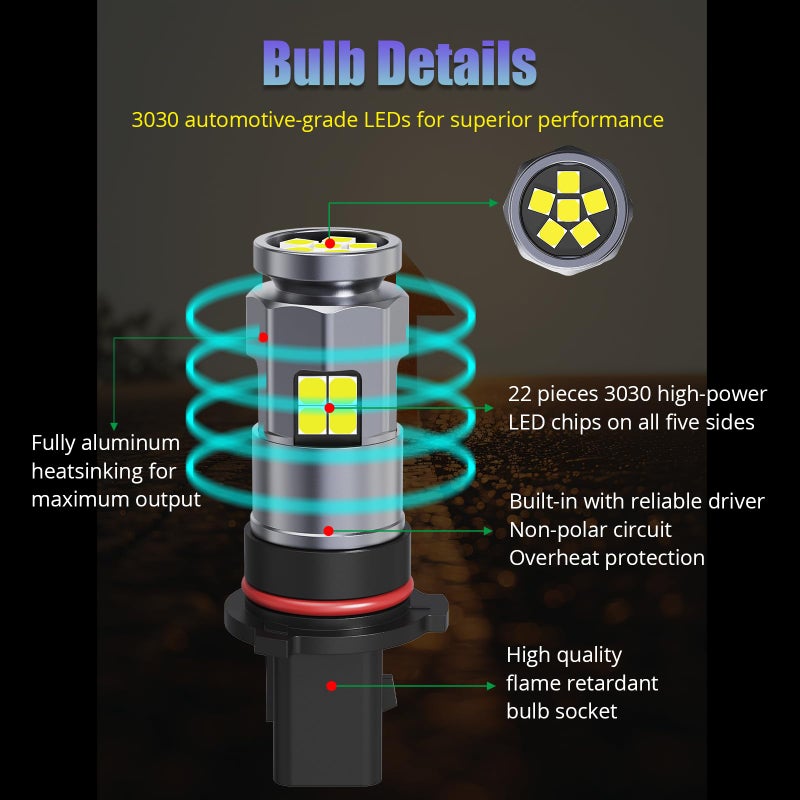 Fulanmi PSX26W 6000K Xenon White LED Fog Light Bulbs, Compatible with H28W 12278 PG18.5d-3 PWY26W 12278C1, 3030 22-SMD 360Â° Output Fog Light Replacement 12V for Cars and Trucks - Image 3