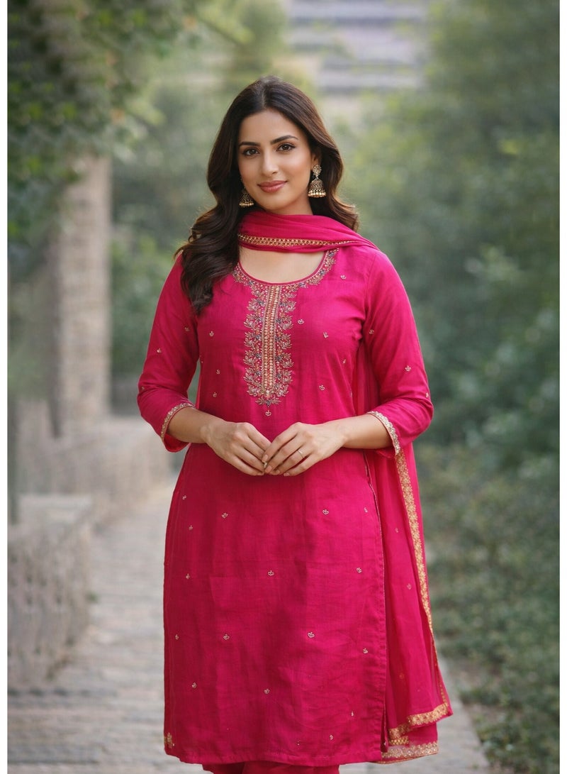 zaha dxb All Over Pink Salwar Kameez Set for Women's | Poly Crepe Ethnic Wear - Image 1