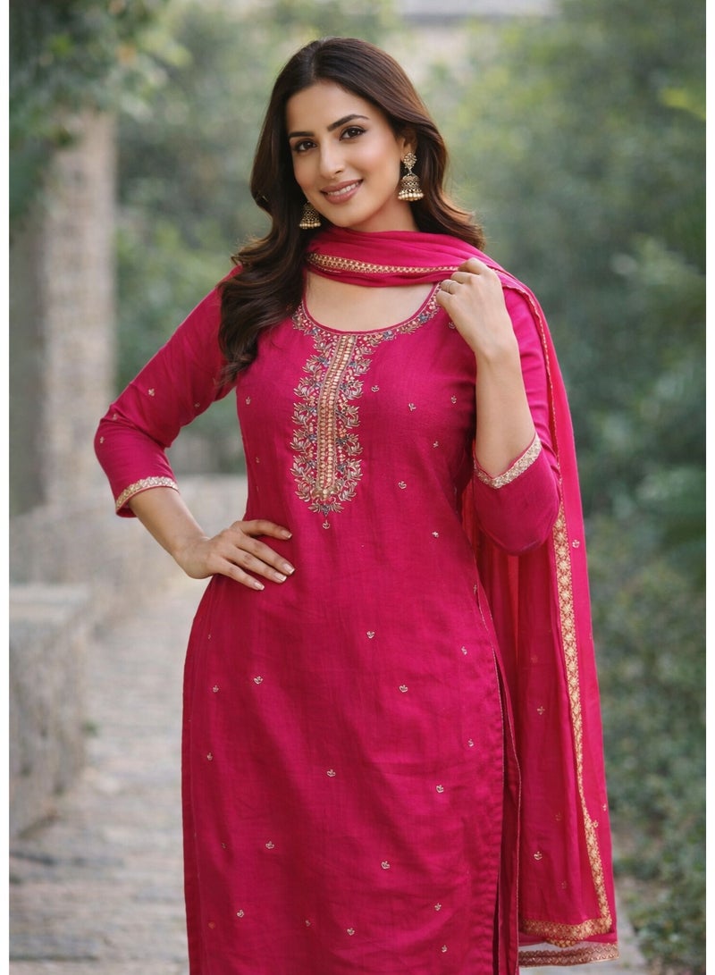 zaha dxb All Over Pink Salwar Kameez Set for Women's | Poly Crepe Ethnic Wear - Image 2