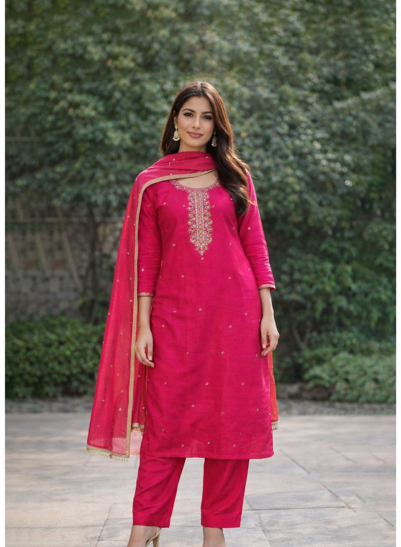 zaha dxb All Over Pink Salwar Kameez Set for Women's | Poly Crepe Ethnic Wear - Image 3