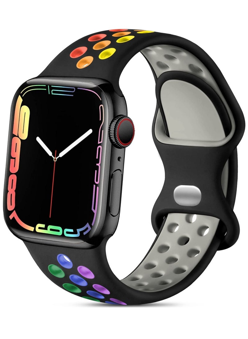 Compatible for Apple Watch Band 38mm 40mm 41mm 42mm for Women Men, Air Holes Design Soft Silicone Sport Strap Compatible with iWatch Series 11/10/9/8/7/6/5/4/3/2/1 SE 3/2/1 Black/Colorful - Image 1
