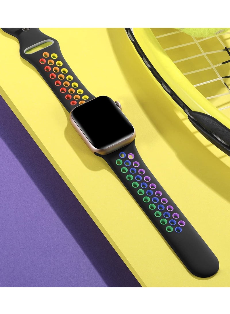 Compatible for Apple Watch Band 38mm 40mm 41mm 42mm for Women Men, Air Holes Design Soft Silicone Sport Strap Compatible with iWatch Series 11/10/9/8/7/6/5/4/3/2/1 SE 3/2/1 Black/Colorful - Image 2