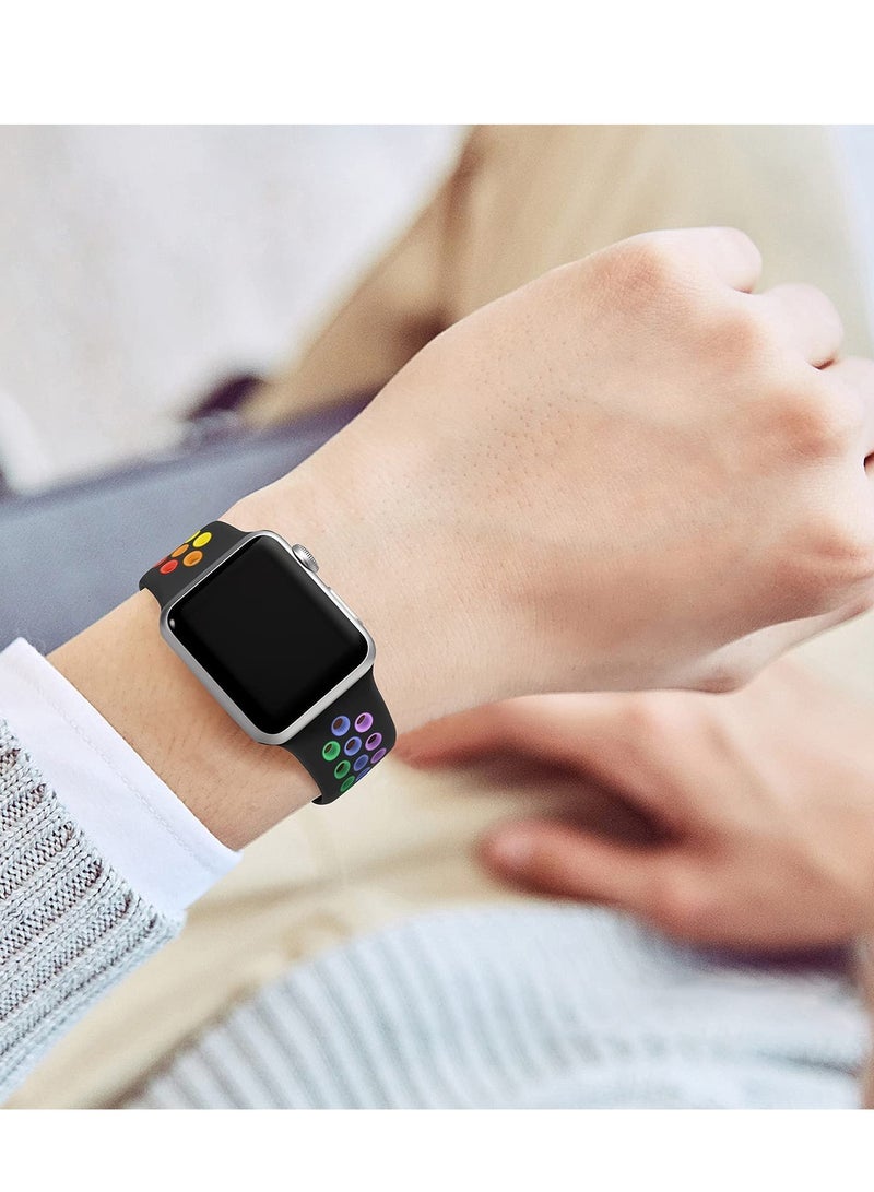 Compatible for Apple Watch Band 38mm 40mm 41mm 42mm for Women Men, Air Holes Design Soft Silicone Sport Strap Compatible with iWatch Series 11/10/9/8/7/6/5/4/3/2/1 SE 3/2/1 Black/Colorful - Image 5