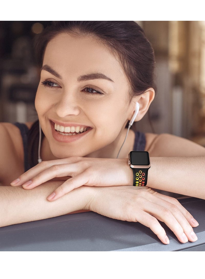 Compatible for Apple Watch Band 38mm 40mm 41mm 42mm for Women Men, Air Holes Design Soft Silicone Sport Strap Compatible with iWatch Series 11/10/9/8/7/6/5/4/3/2/1 SE 3/2/1 Black/Colorful - Image 3