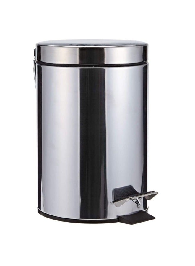 Basket Trash Can Stainless Steel with Lid, Foot Pedal Round Bathroom Garbage Can with Plastic Removable Inner Wastebasket, Dustbin with (12 Liter)-Silver