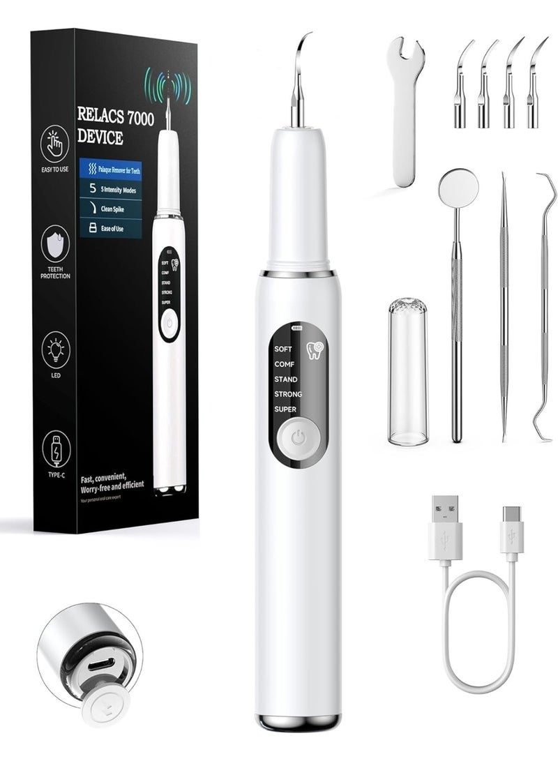 7000 Plaque Remover for Teeth, Tartar Remover for Teeth, Dental Calculus Remover, Teeth Cleaning Kit 5 Speed Modes with 3 Replaceable Heads, with LED Light. - Image 1