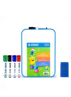 Maxi MAXI 2 Sided dry-wipe Whiteboard A4,assorted colours + 4pc whiteboard Colour Markers, Child Safe Non-Toxic Inks+ 1pc dry wipe Eraser  - Image 1