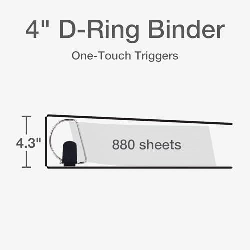 Cardinal 3 Ring Binder, Binders for School and Office, Durable 4 Inch Premier Easy Open Binder, ONE-Touch Locking Slant-D Rings, 880-Sheet Capacity, ClearVue Cover, PVC-Free, Black (10341) - Image 2