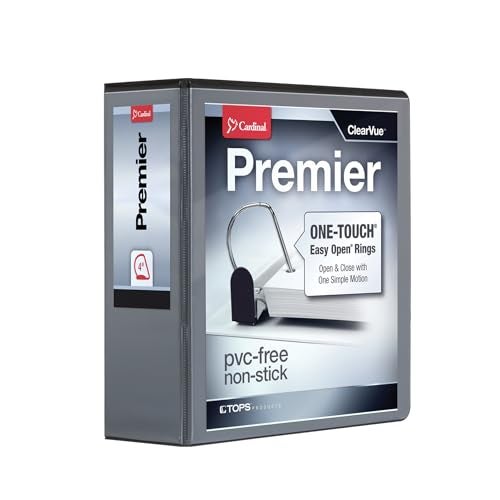 Cardinal 3 Ring Binder, Binders for School and Office, Durable 4 Inch Premier Easy Open Binder, ONE-Touch Locking Slant-D Rings, 880-Sheet Capacity, ClearVue Cover, PVC-Free, Black (10341) - Image 1