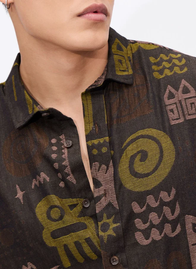 ذا سوليد ستور The Souled Store Men Indie Terrain Printed Multicolor Regular Fit Textured Shirt