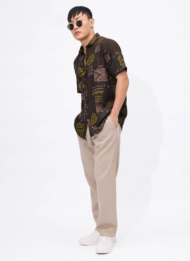 The Souled Store  The Souled Store Men Indie Terrain Printed Multicolor Regular Fit Textured Shirt  | Best Price UAE