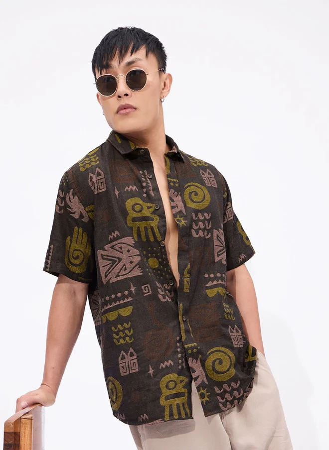 ذا سوليد ستور The Souled Store Men Indie Terrain Printed Multicolor Regular Fit Textured Shirt