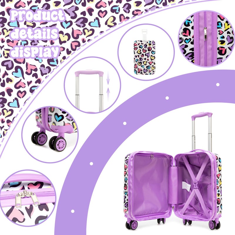 Esteemly Kid's Luggage Set 2 Piece Suitcase Set Hardside Luggage with Spinner Wheels Girls Carry on Toddler Travel Rolling Suitcase with Neck Pillow Airline Approved - Image 3