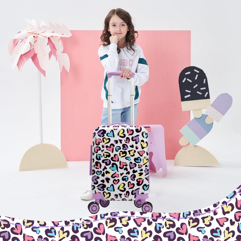Esteemly Kid's Luggage Set 2 Piece Suitcase Set Hardside Luggage with Spinner Wheels Girls Carry on Toddler Travel Rolling Suitcase with Neck Pillow Airline Approved - Image 5