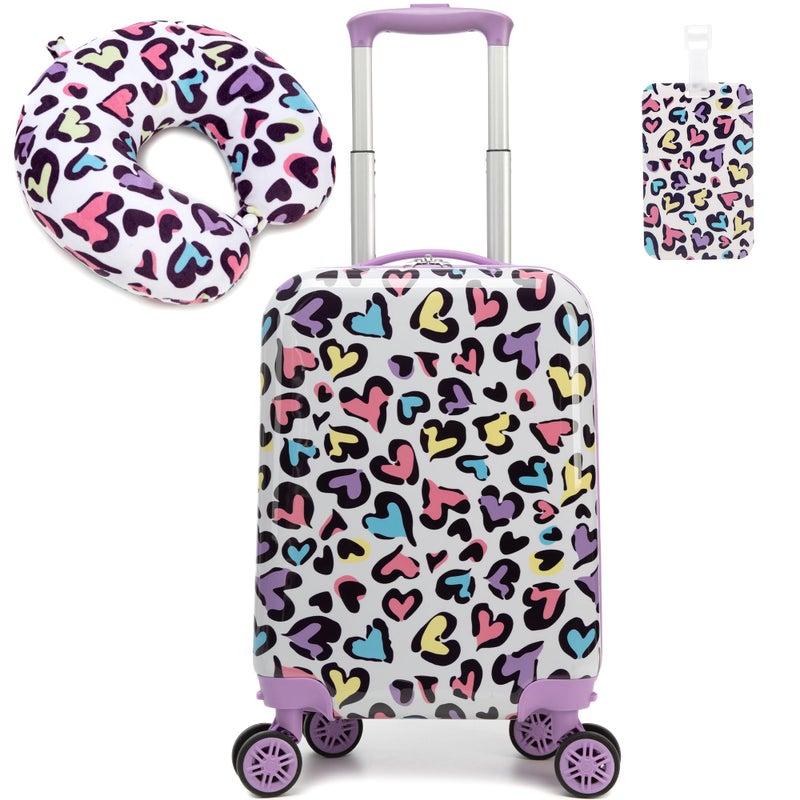 Esteemly Kid's Luggage Set 2 Piece Suitcase Set Hardside Luggage with Spinner Wheels Girls Carry on Toddler Travel Rolling Suitcase with Neck Pillow Airline Approved - Image 1