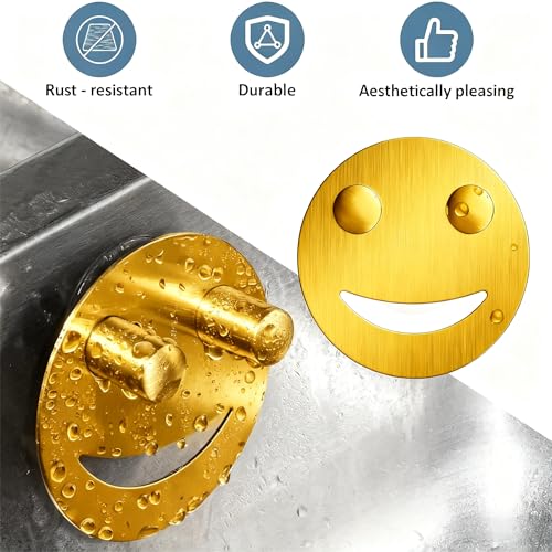 Yoshiky Stainless Steel Smiley Face Sponge Holder, Silver Sink Caddy Organizer Storage with Suction Cup for Kitchen, Kitchen Accessories Decor Scrubber-Gold - Image 5