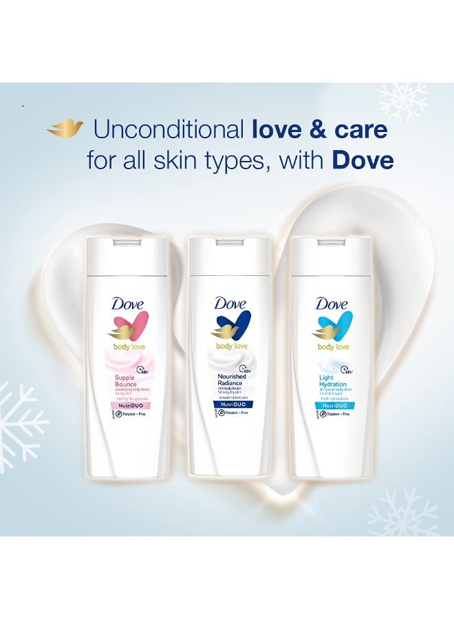 Dove Body Love Nourished Radiance Body Lotion For Very Dry Skin 48hrs Moisturisation Paraben Free with Plant Based moisturiser Soft Radiant Skin 100ml - Image 5
