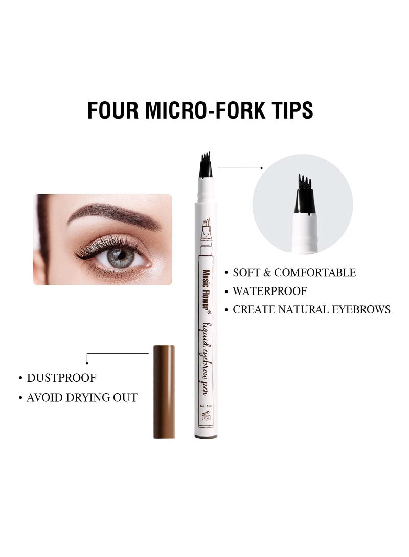 Music Flower Liquid Eyebrow Pen,Tattoo 4 tips Fine Sketch, Microblade pen for eyebrows, Waterproof Long lasting Natural Brows Looking Black - Image 2