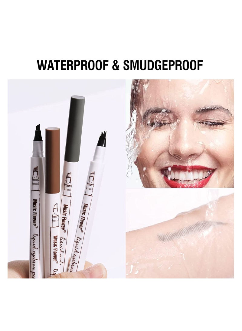 Music Flower Liquid Eyebrow Pen,Tattoo 4 tips Fine Sketch, Microblade pen for eyebrows, Waterproof Long lasting Natural Brows Looking Black - Image 3