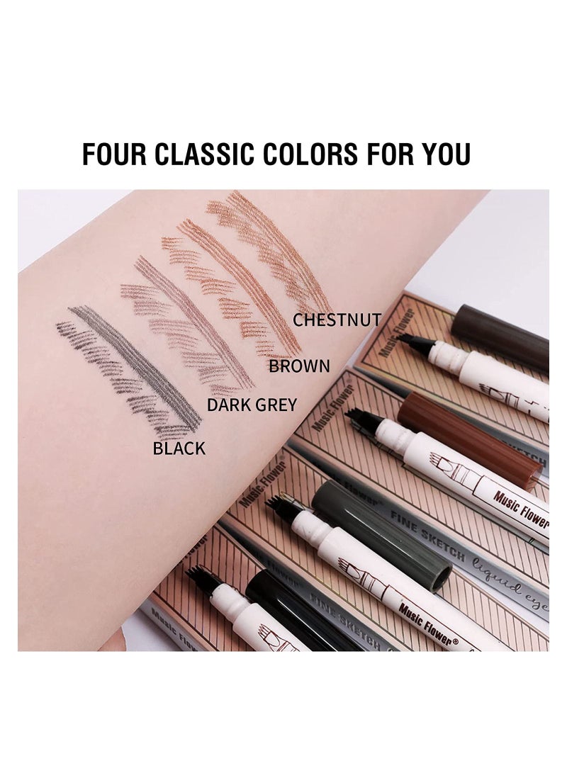 Music Flower Liquid Eyebrow Pen,Tattoo 4 tips Fine Sketch, Microblade pen for eyebrows, Waterproof Long lasting Natural Brows Looking Black - Image 4