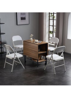 Huitich White-Leg Folding Chair with White Leather Seat and Backrest 78cm Height, 42cm Depth, 40cm Width  - Image 2