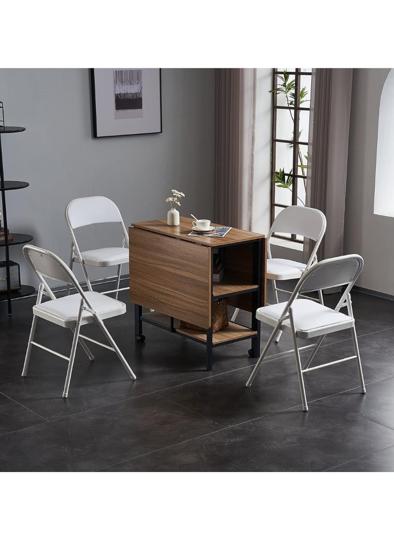 Huitich - White-Leg Folding Chair with White Leather Seat and Backrest 78cm Height, 42cm Depth, 40cm Width - Image 1