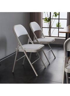 Huitich White-Leg Folding Chair with White Leather Seat and Backrest 78cm Height, 42cm Depth, 40cm Width  - Image 3
