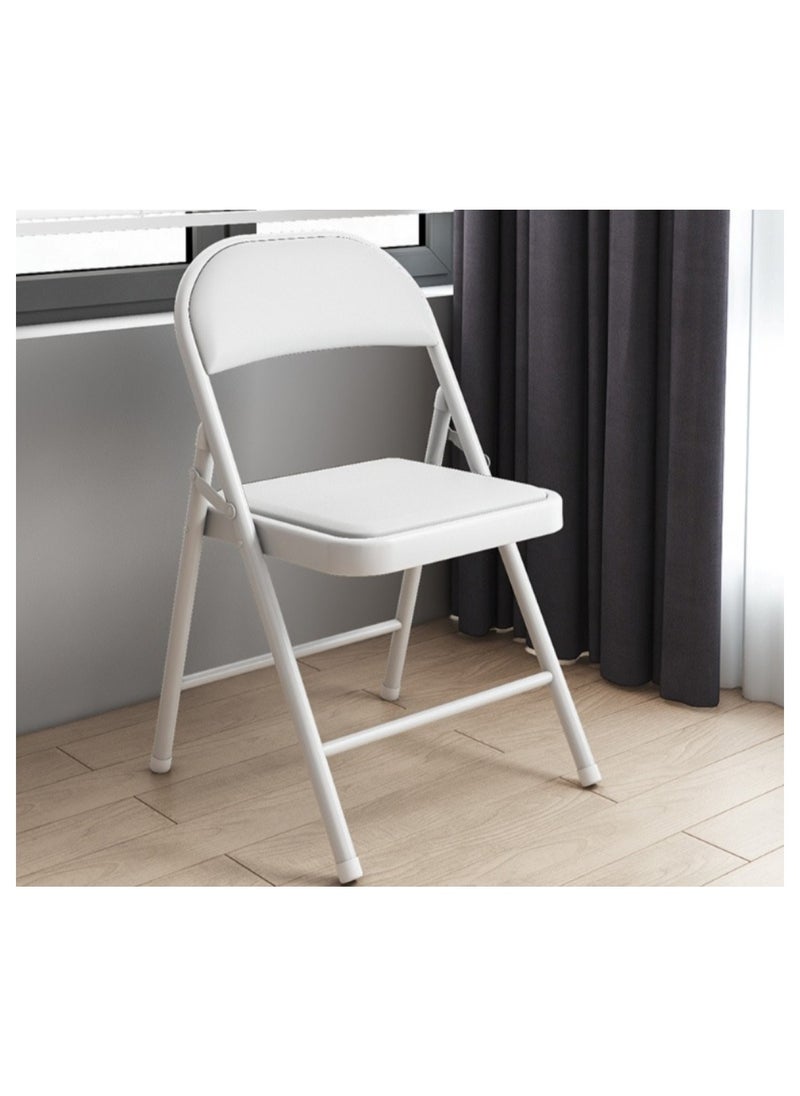 Huitich - White-Leg Folding Chair with White Leather Seat and Backrest 78cm Height, 42cm Depth, 40cm Width - Image 1