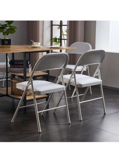Huitich White-Leg Folding Chair with White Leather Seat and Backrest 78cm Height, 42cm Depth, 40cm Width  - Image 4