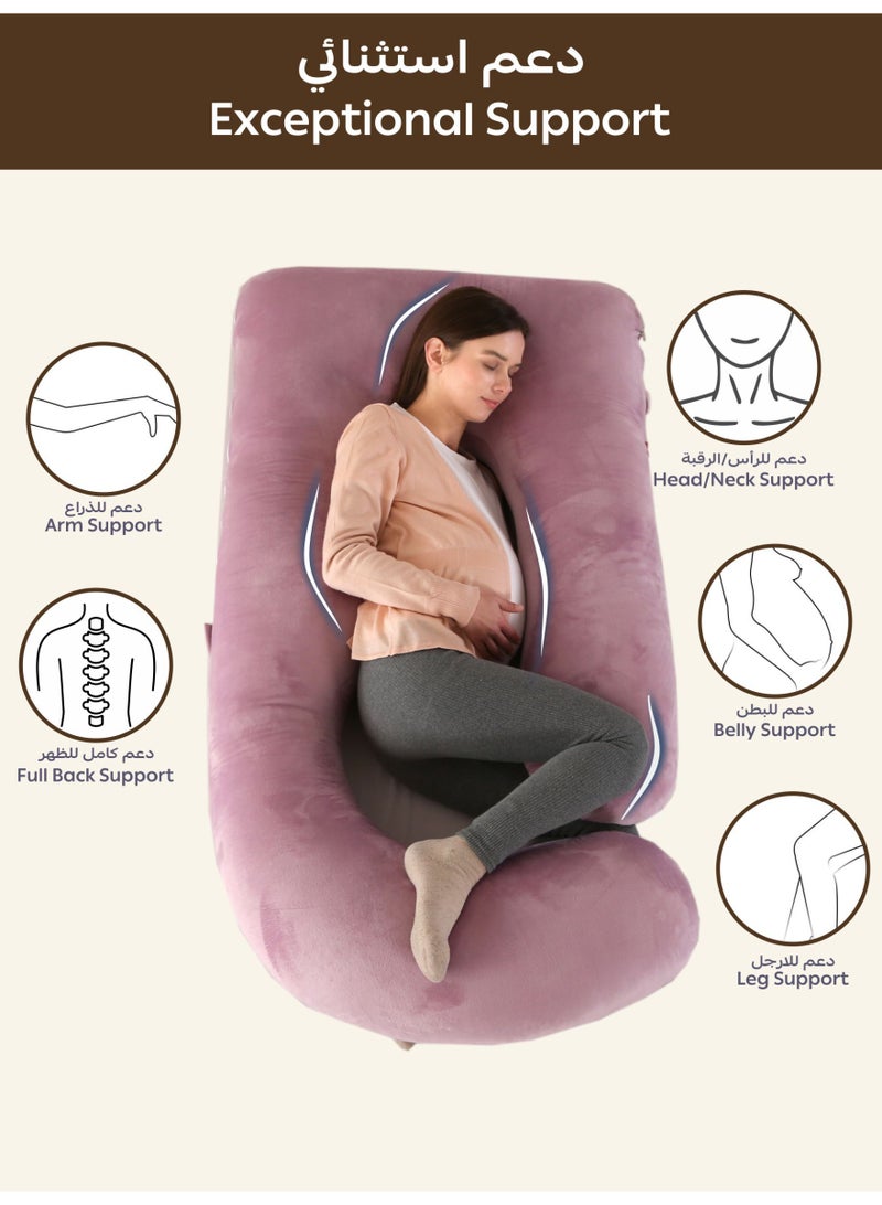 Donetella G-Shape Pregnancy Pillow – 180 cm Full Body Maternity Support Pillow with Removable Washable Velvet Cover – Support for Back, Legs, Belly & Hips – Blush - Image 3