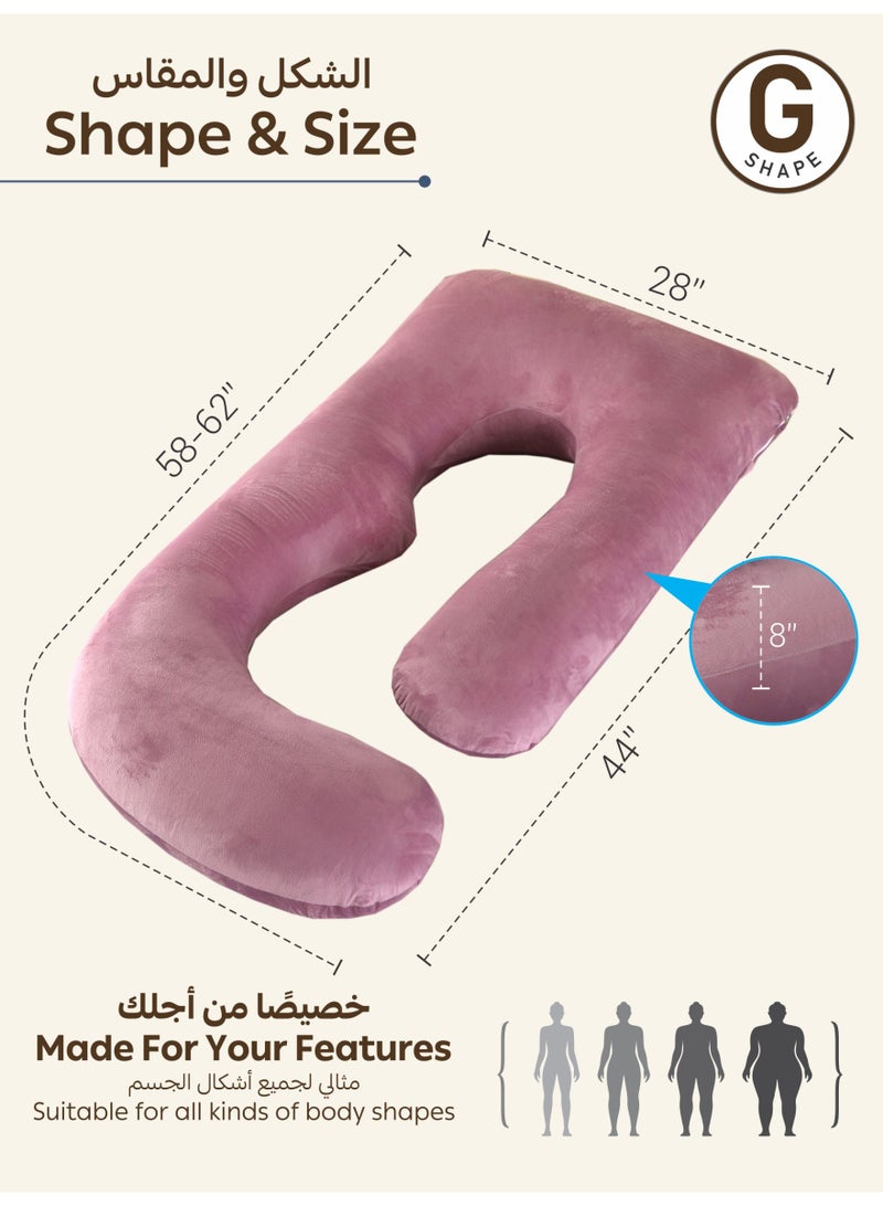 Donetella G-Shape Pregnancy Pillow – 180 cm Full Body Maternity Support Pillow with Removable Washable Velvet Cover – Support for Back, Legs, Belly & Hips – Blush - Image 2