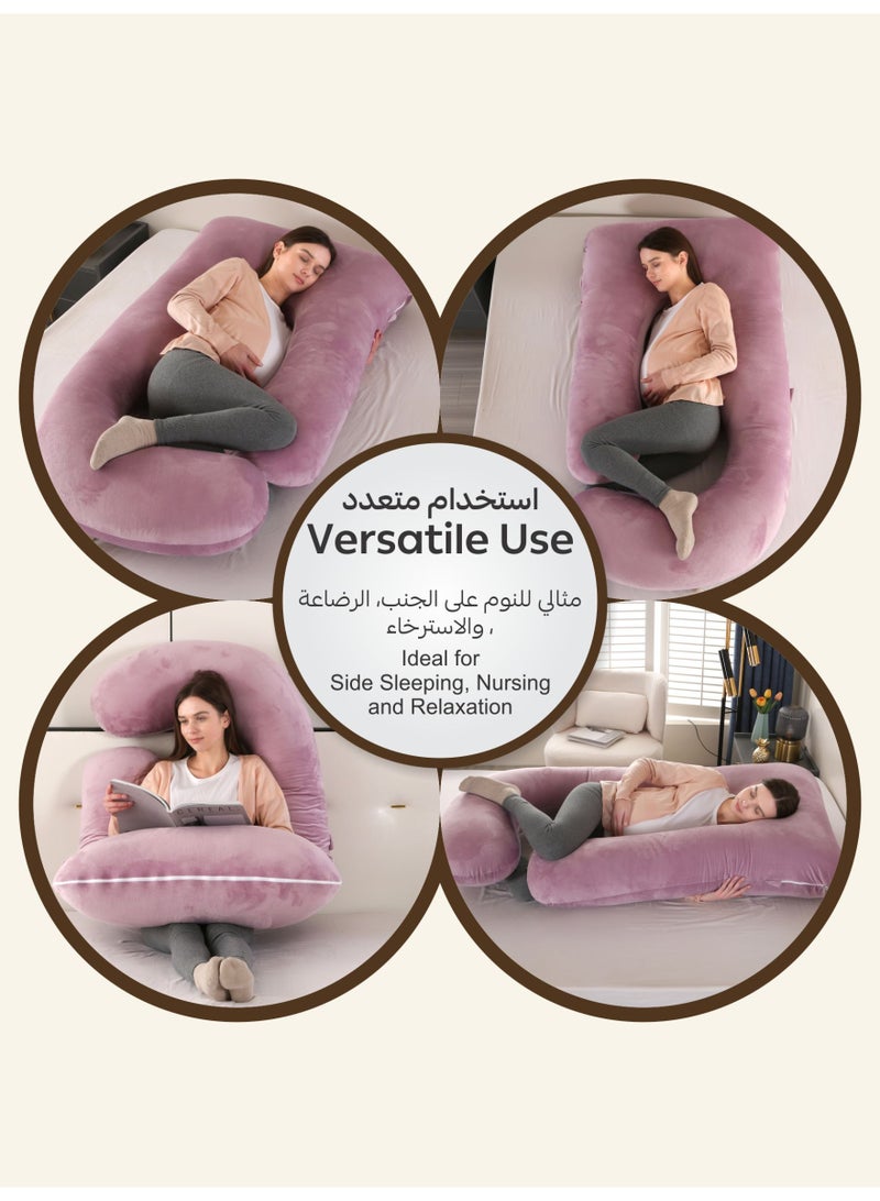 Donetella G-Shape Pregnancy Pillow – 180 cm Full Body Maternity Support Pillow with Removable Washable Velvet Cover – Support for Back, Legs, Belly & Hips – Blush - Image 5