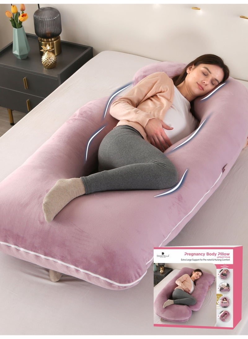 Donetella G-Shape Pregnancy Pillow – 180 cm Full Body Maternity Support Pillow with Removable Washable Velvet Cover – Support for Back, Legs, Belly & Hips – Blush - Image 1