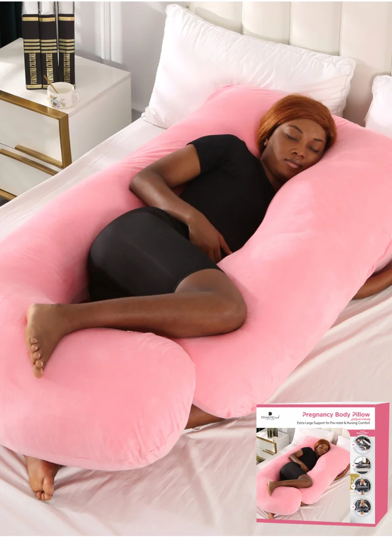 Donetella Pregnancy Pillow G-Shape Long Maternity Pillow, 180 Cm Full Body Support, Removable and Washable Velvet Cover-Complete Support for Back, Hips, Legs, Belly,Blush