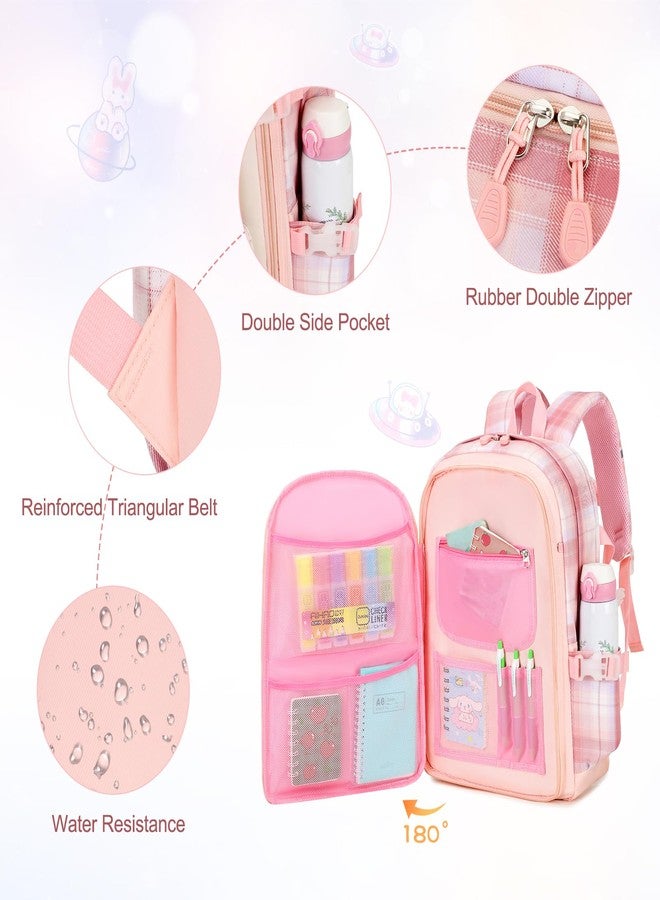 FIXITOK Girls Backpack Set, Kids Backpack for Girls, Kawaii Bunny School Bag for Girl Kindergarten Elementary Preschool, Plaid Pink, Daypack Backpacks - Image 5
