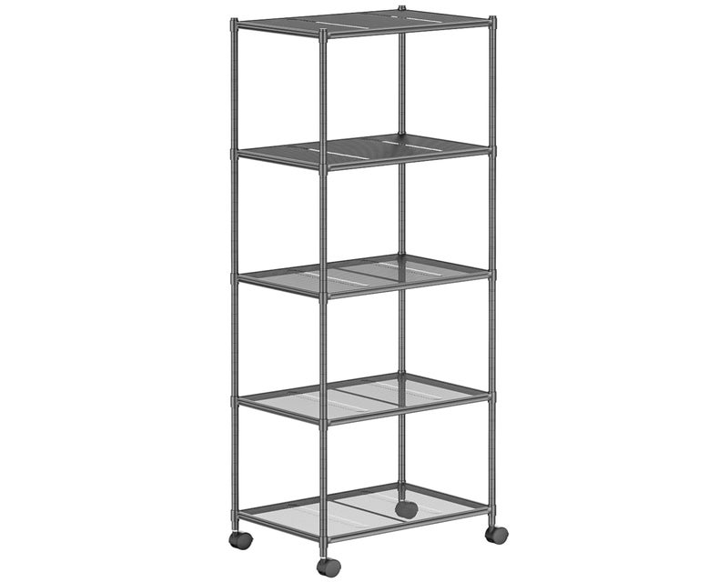 OVICAR Storage Shelf with Wheels  Adjustable 5 Tiers Mesh Wire Shelving Unit Metal Standing Storage Rack for Kitchen Pantry Closet Bathroom Laundry Garage Tool Organizer Shelves