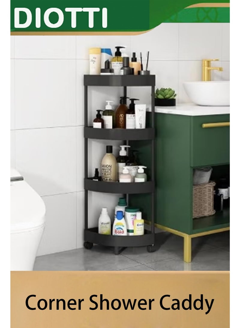 DIOTTI 4-Tier Corner Shower Caddy with Wheels, Plastic Bathroom Storage Shelf, Rustproof Corner Organizer Rack for Bathroom, Kitchen, Laundry (Black) - Image 1