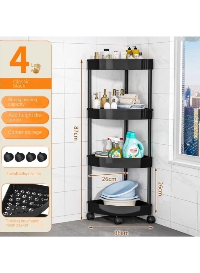 DIOTTI 4-Tier Corner Shower Caddy with Wheels, Plastic Bathroom Storage Shelf, Rustproof Corner Organizer Rack for Bathroom, Kitchen, Laundry (Black) - Image 5