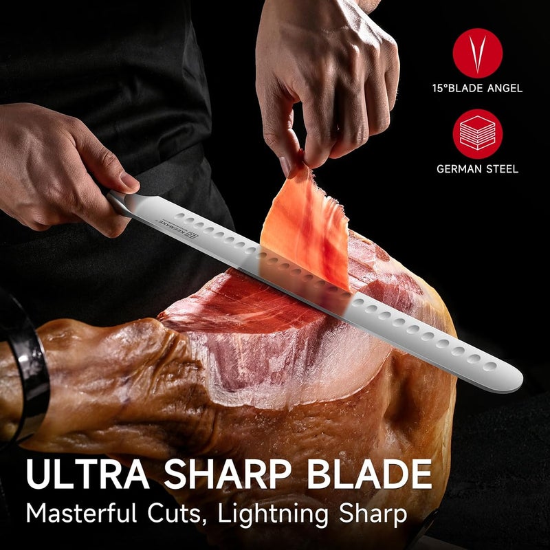 KEEMAKE Brisket Knife, 12 Inch Carving Knife, Razor Sharp German Steel Slicing Knives for Meat with Ergonomic Handle for Meat Cutting, Roasts, BBQ, Turkey - Image 3