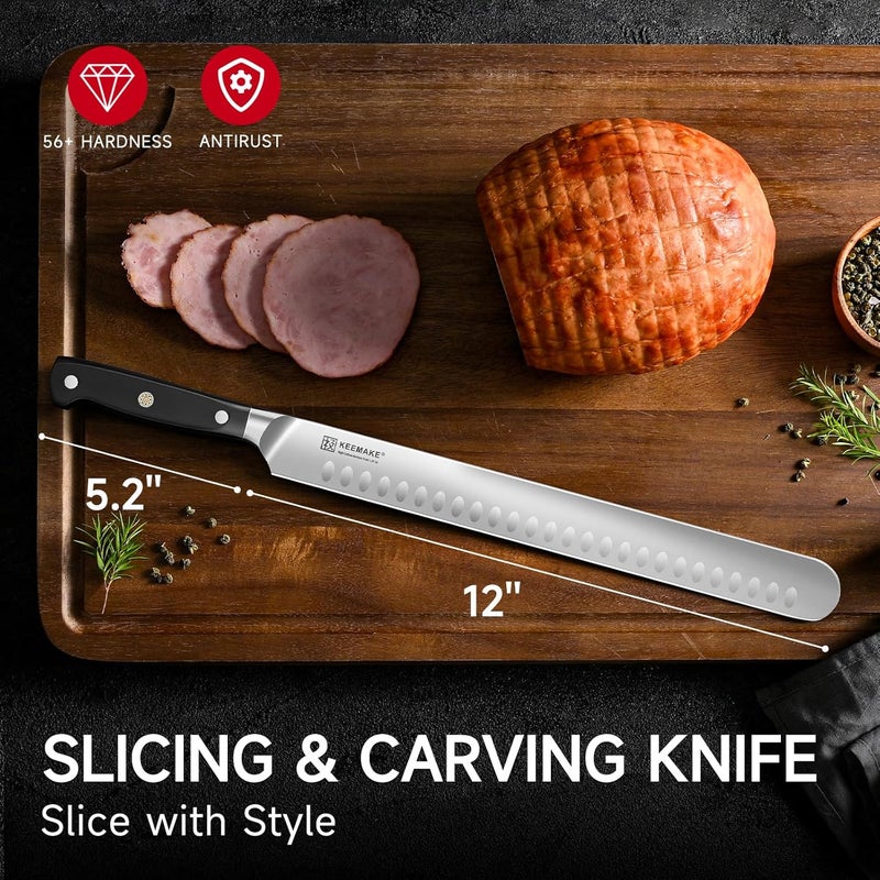 KEEMAKE Brisket Knife, 12 Inch Carving Knife, Razor Sharp German Steel Slicing Knives for Meat with Ergonomic Handle for Meat Cutting, Roasts, BBQ, Turkey - Image 2