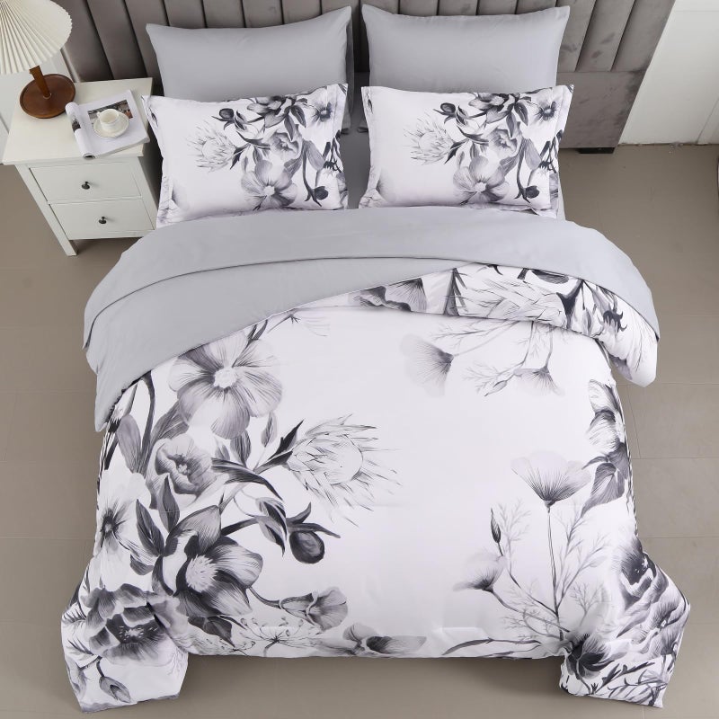 Luxudecor Floral Comforter Set Queen Size 7 Piece, Black Flower Bed in a Bag, Elegant Ink Comforter Bedding Set for All Season (Ink, 90"x90") - Image 3