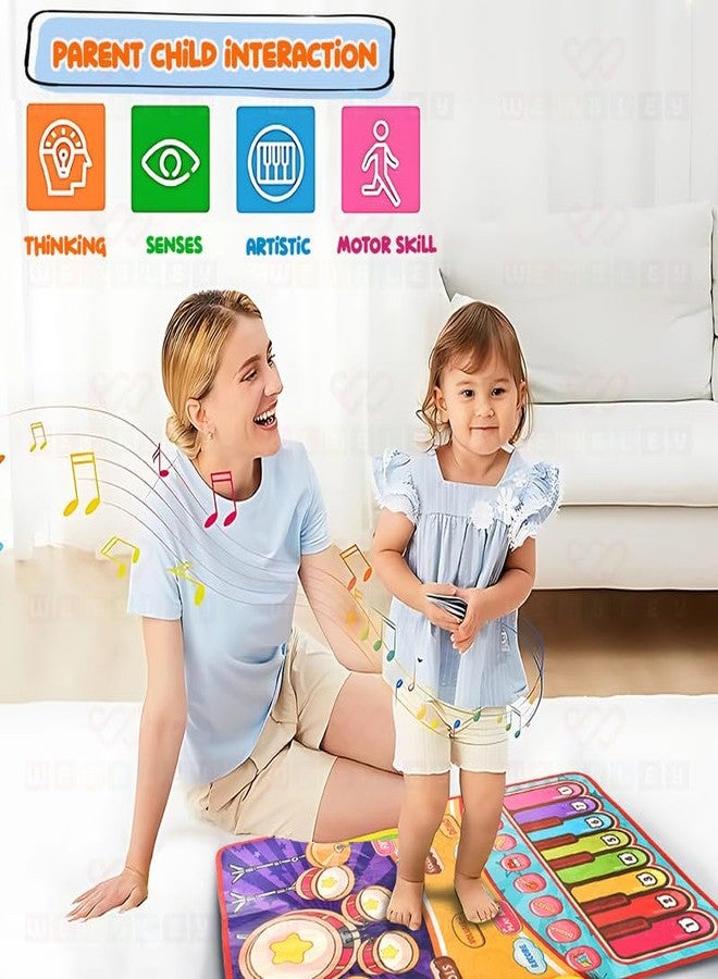 Wembley 2 in 1 Musical Mat for Kids Baby Piano Play Drum Mat Musical Keyboard with 8 Instrument Sounds and Music Early Learning Educational Toys Birthday Gift for Boys Girls - 60cm x 75cm - Image 3