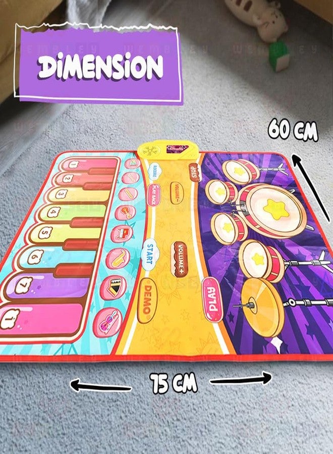 Wembley 2 in 1 Musical Mat for Kids Baby Piano Play Drum Mat Musical Keyboard with 8 Instrument Sounds and Music Early Learning Educational Toys Birthday Gift for Boys Girls - 60cm x 75cm - Image 2