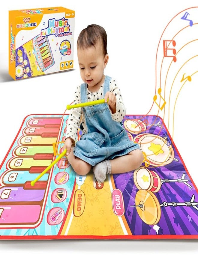 Wembley 2 in 1 Musical Mat for Kids Baby Piano Play Drum Mat Musical Keyboard with 8 Instrument Sounds and Music Early Learning Educational Toys Birthday Gift for Boys Girls - 60cm x 75cm - Image 1
