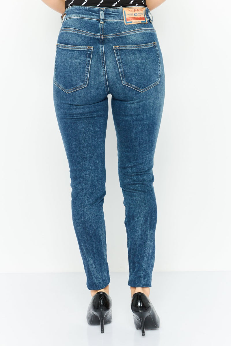 DIESEL Women Skinny Fit Washed Denim Jeans, Blue - Image 4