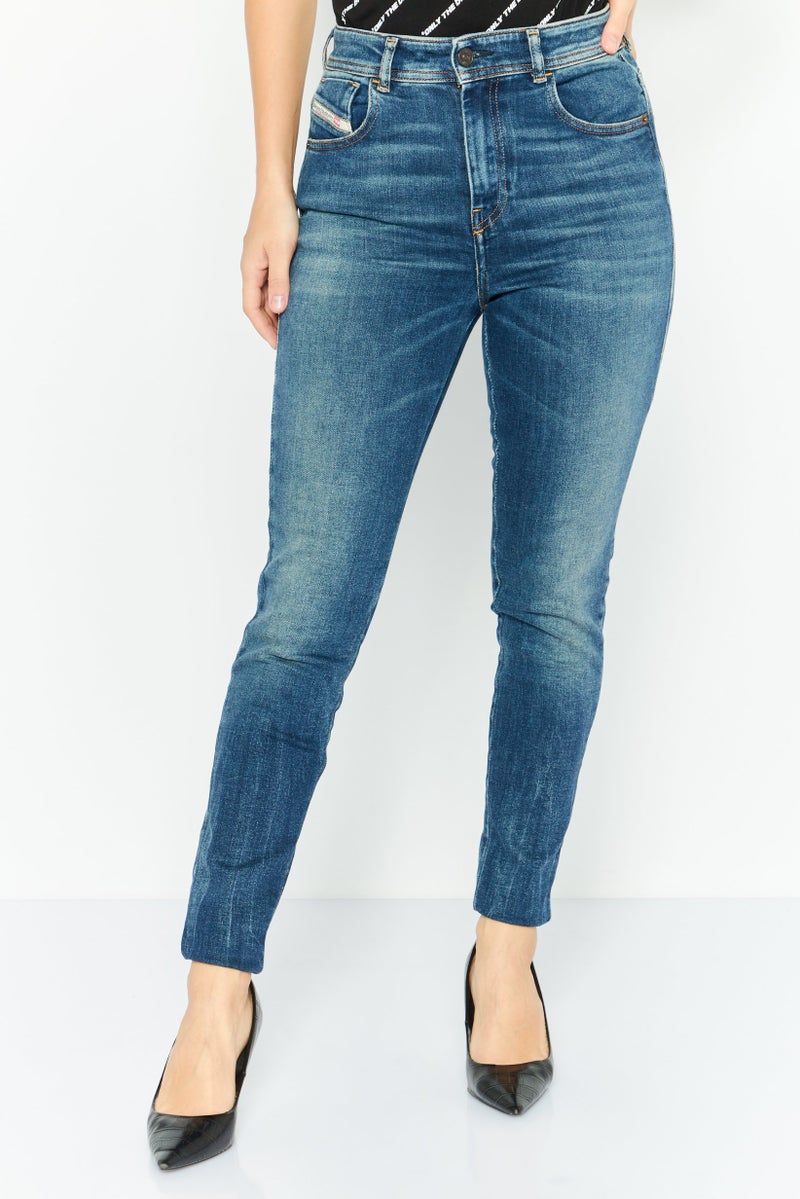 DIESEL Women Skinny Fit Washed Denim Jeans, Blue - Image 1