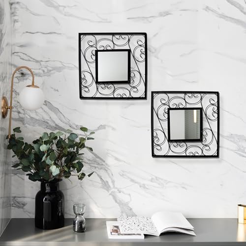 HOSLEY Decorative Modern Designer Square Wall Mirror| Iron Frame Square Wall Hanging Mirror| Wall Mounted Mirror Perfect for Living Room Bathroom Bedroom Hall Wall Decor (Black Pack of 2) - Image 2