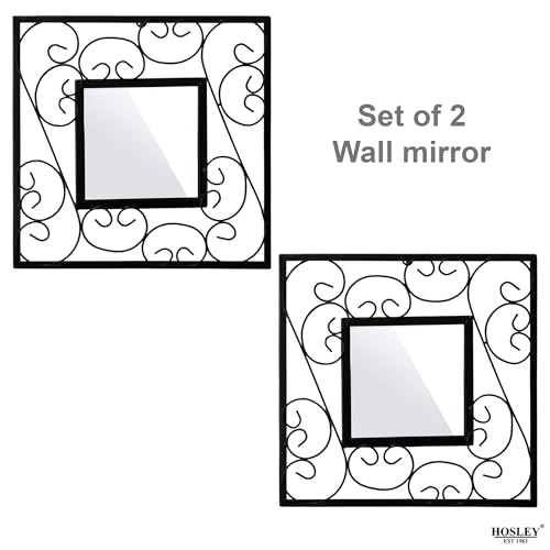 HOSLEY Decorative Modern Designer Square Wall Mirror| Iron Frame Square Wall Hanging Mirror| Wall Mounted Mirror Perfect for Living Room Bathroom Bedroom Hall Wall Decor (Black Pack of 2) - Image 5