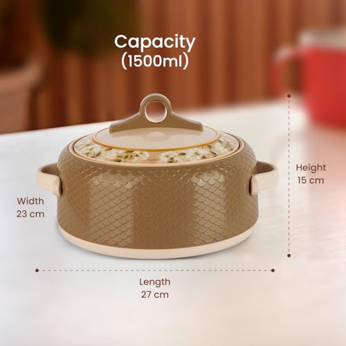 Nayasa Coral Insulated Inner Stainless Steel Casserole- 1500 ML | Serving Bowl with Lid | Hot Pot for Kitchen | Roti Box | Dark Brown - Image 3